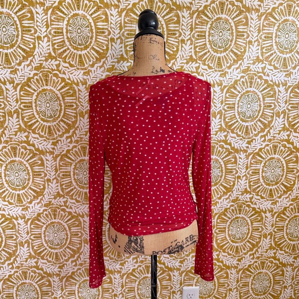 Free People Twosie For One Mesh Top Set in Berry Combo Polka Dot/Star Print Sz L - Picture 8 of 10